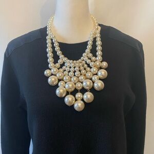 Chunky Multi-Strand Cascading Waterfall Faux Pearl Statement Necklace Mobwife